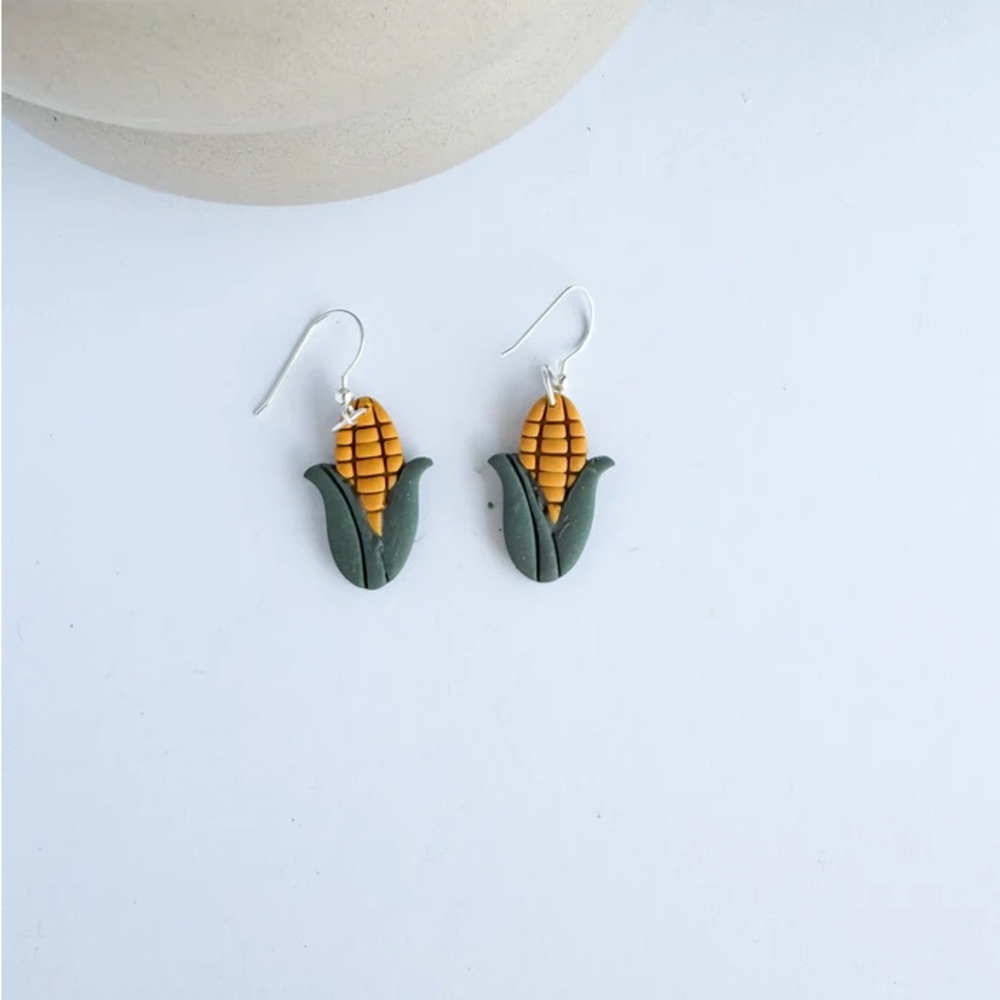 Handmade Corn Cob Dangle Earrings in Yellow and Green